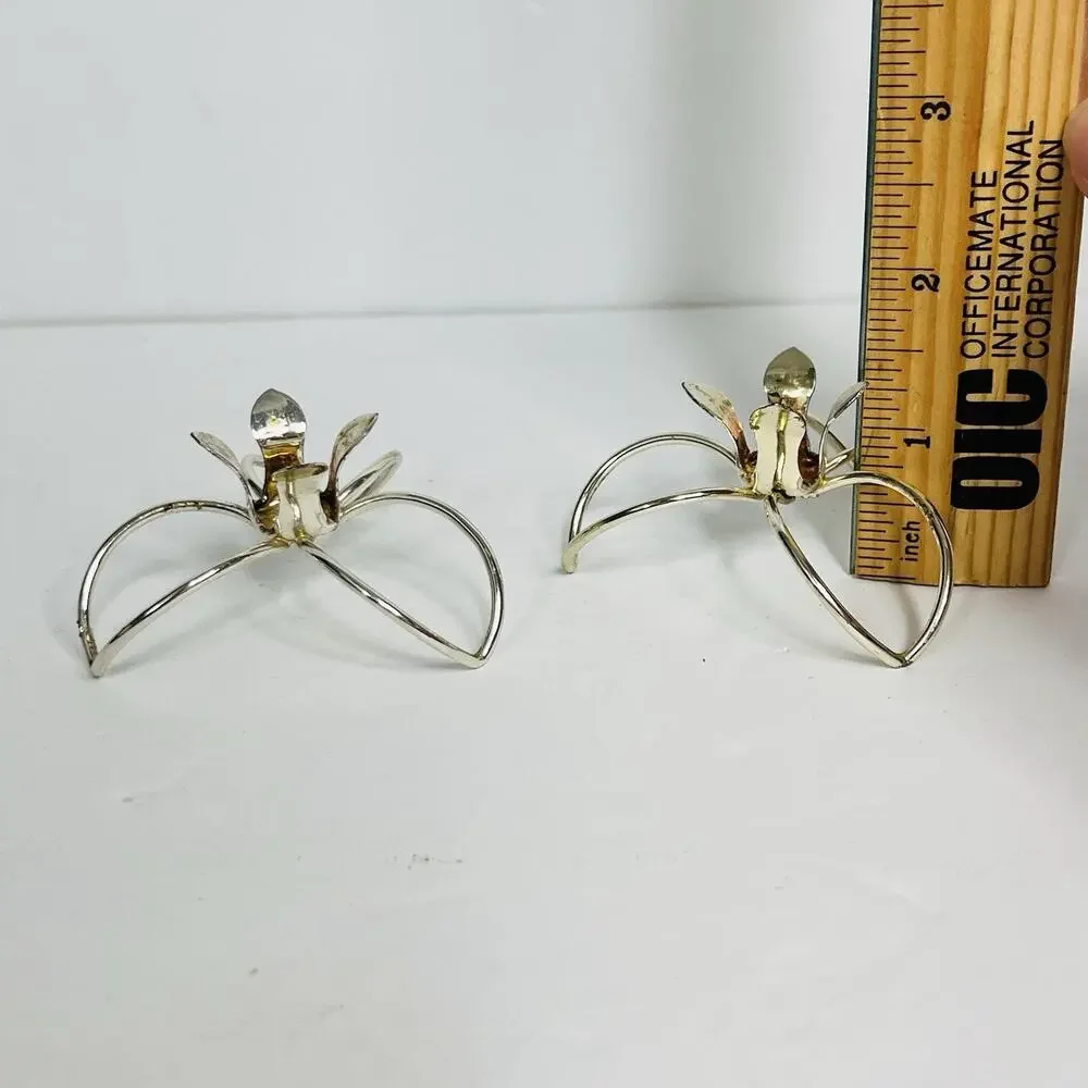 mcm minimalist set of 2‎ slim candle holders silver tone flowers